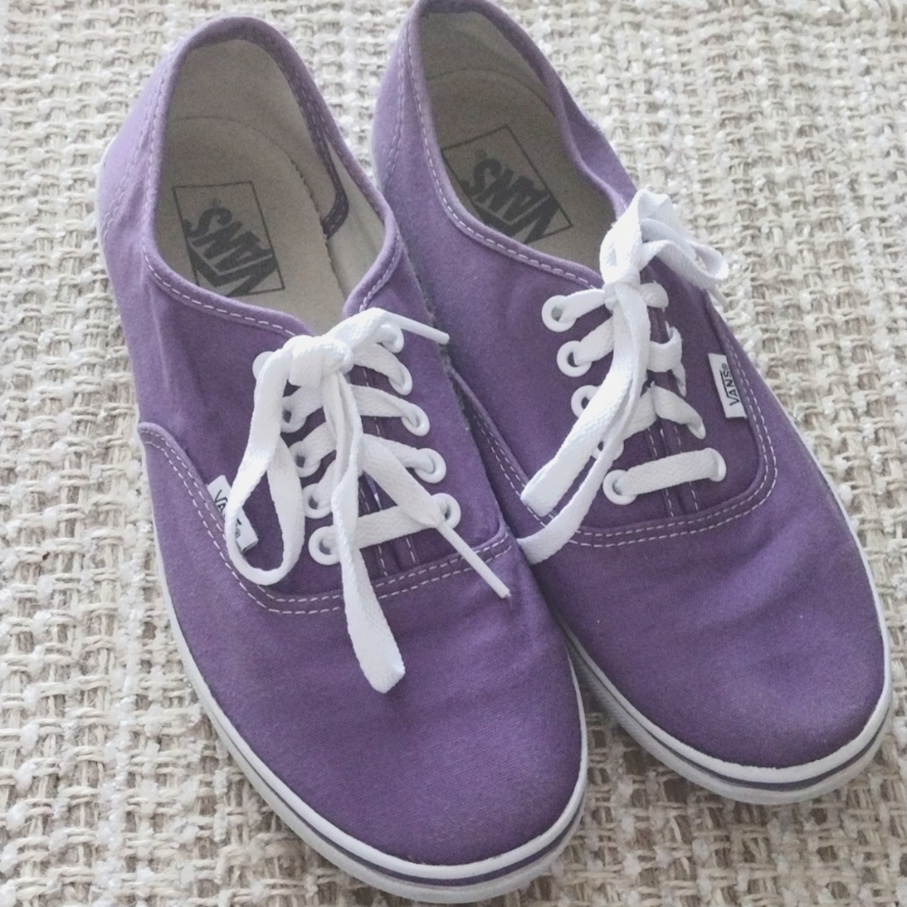 Purple and white vans with thin sole
